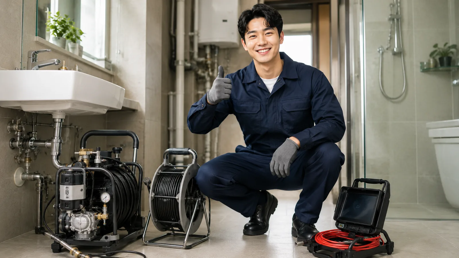 서울 동남권 싱크대막힘 작업복 기술자와 고압세척기·배관내시경 전문 장비